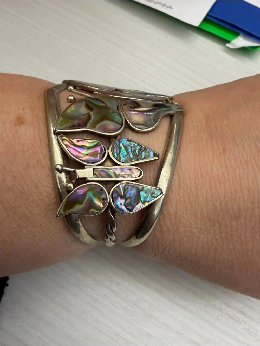 Abalone Butterfly Statement Cuff Bracelet - Iridescent